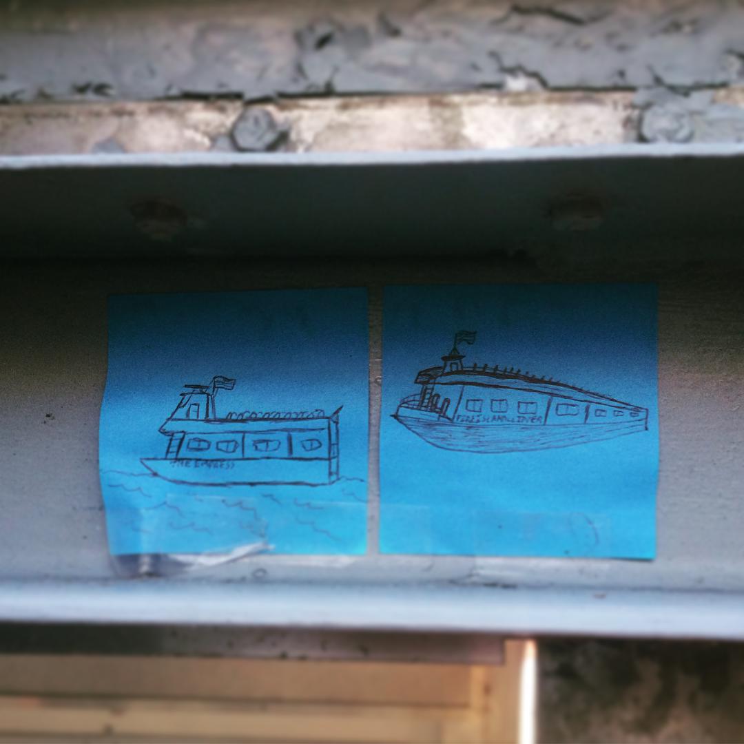 Some trickster hid these #adorbs #sketches on post-its on the #sayvilleferry. I spotted them yesterday. #hiddenart #artiseverywhere