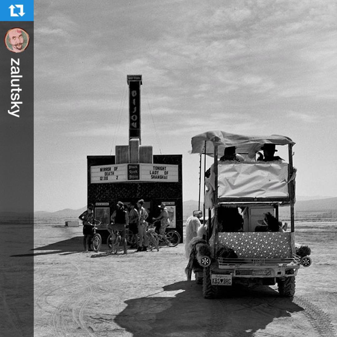 My #bxw #blackandwhite #burningman #burners #photo, #playa movie time, is profiled on www.yourdailyphotograph.com here: http://eepurl.com/bApC5P for the next 24 hours. You can buy a print there... #hasselblad #120film #film #photography #art #yourdailyphotograph #movies #mediumformat #camera