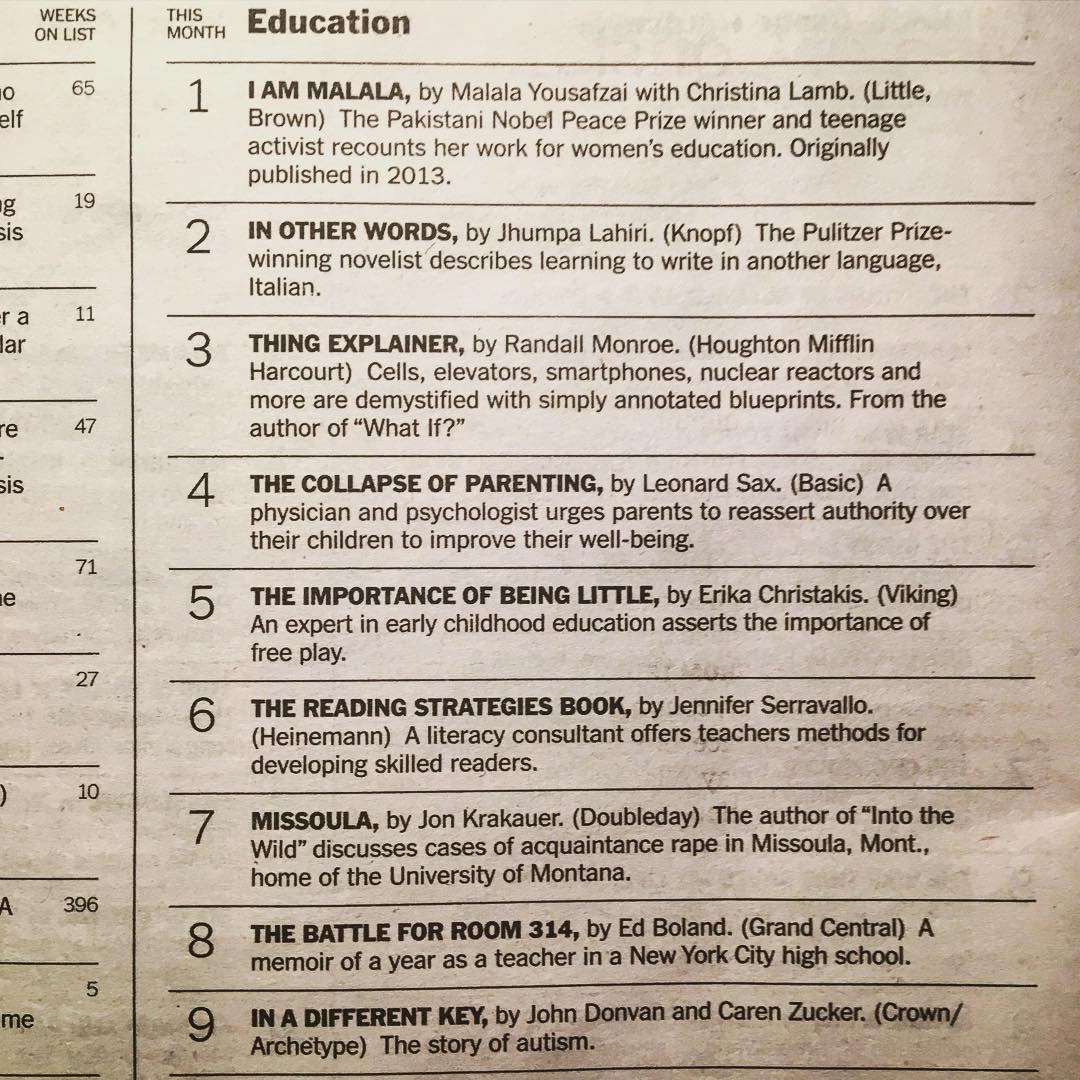 Congrats to @eddiemgbol @edboland for making the @nytimes #education #bestseller list #memoir #thebattleforroom314 this weekend!! If you get to meet #Malala and don't invite me...