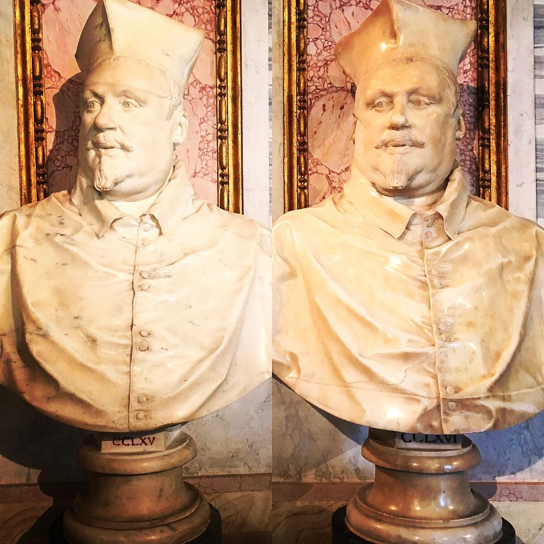 Dueling #bernini #cardinali #villaborghese #roma #rome #italy #italia #spaldingmfa #artiseverywhere L'arte è ovunque left one is cracked in the head... Can I get a redo?